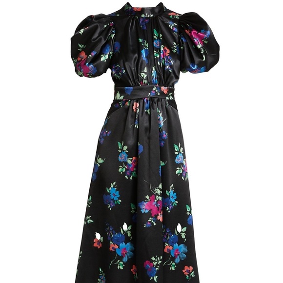 NWT ROTATE Birger Christensen Floral-Print Heavy Satin Midi-Dress - Picture 9 of 16